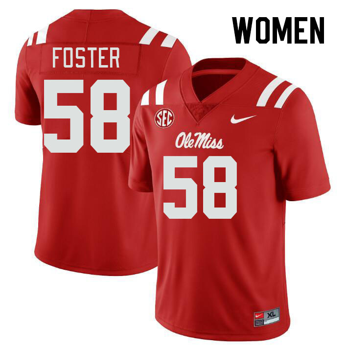 Women #58 Jude Foster Ole Miss Rebels College Football Jerseys Stitched-Red